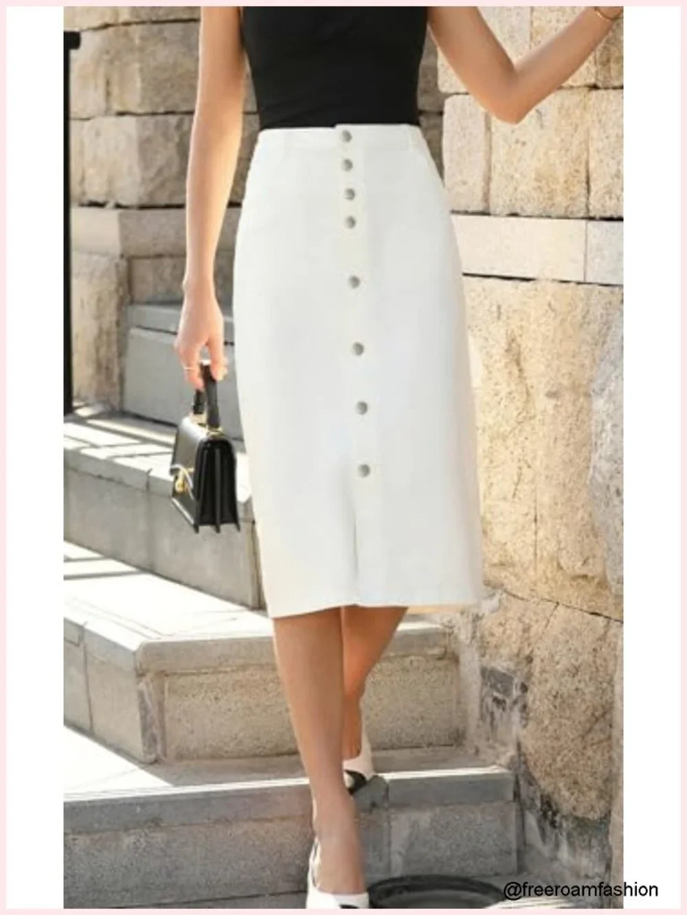Denim High Waisted Stretch Midi Skirt with Pockets - Women's A-Line